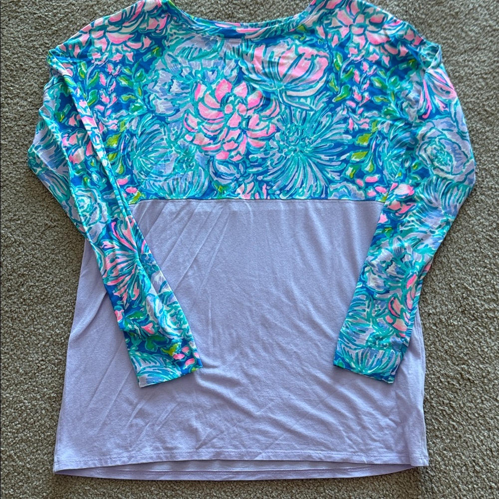 Lilly Pulitzer Blue and Pink Floral Long Sleeve Top